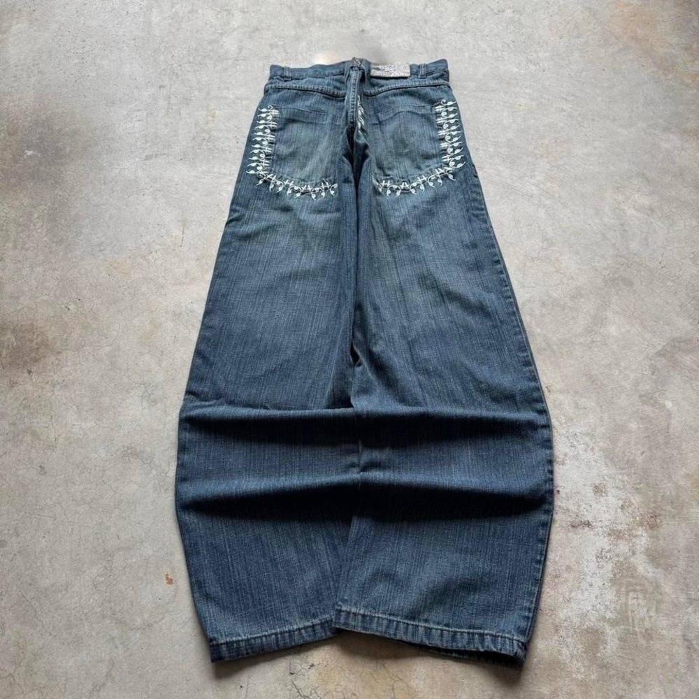 Baggy Evolution Wide Leg Southpole Styl Embroidered Y2K Vintage Denim Jeans 36